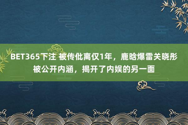 BET365下注 被传仳离仅1年，鹿晗爆雷关晓彤被公开内涵，揭开了内娱的另一面