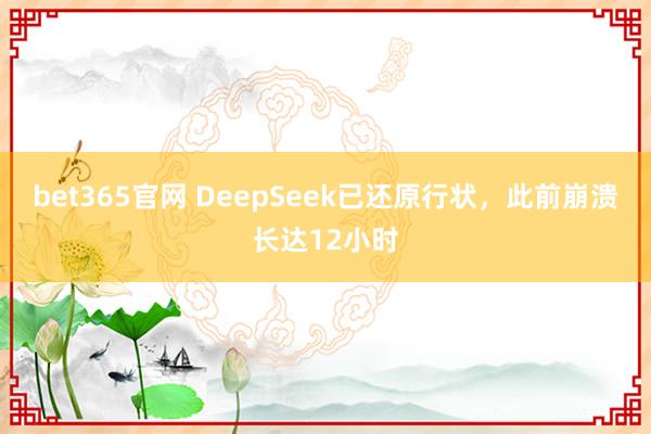 bet365官网 DeepSeek已还原行状，此前崩溃长达12小时