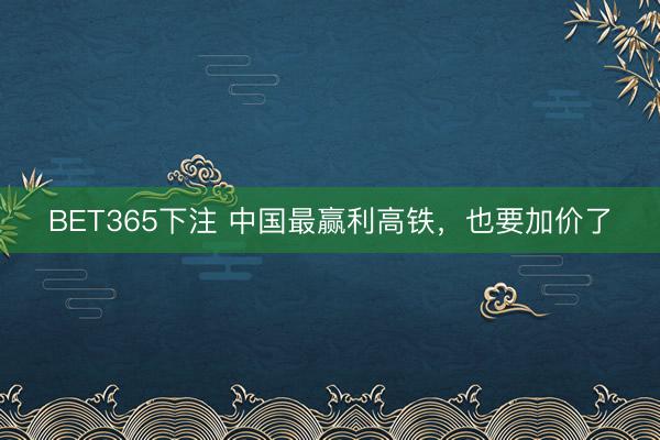 BET365下注 中国最赢利高铁，也要加价了