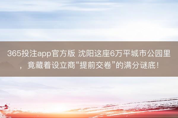 365投注app官方版 沈阳这座6万平城市公园里，竟藏着设立商“提前交卷”的满分谜底！