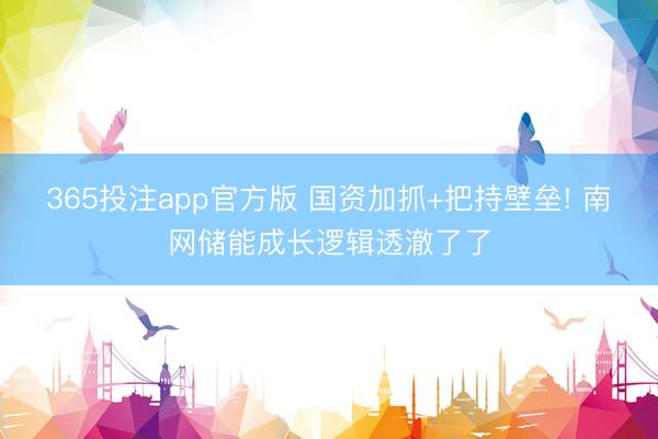 365投注app官方版 国资加抓+把持壁垒! 南网储能成长逻辑透澈了了