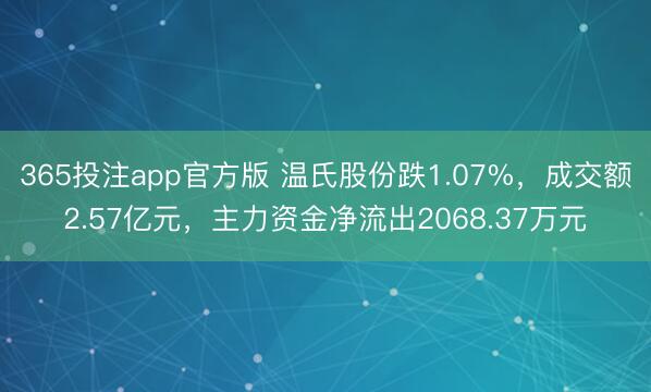365投注app官方版 温氏股份跌1.07%，成交额2.57亿元，主力资金净流出2068.37万元