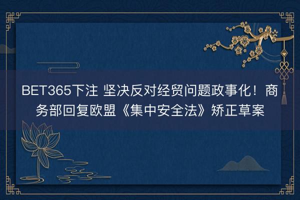 BET365下注 坚决反对经贸问题政事化!商务部回复欧盟《集中安全法》矫正草案