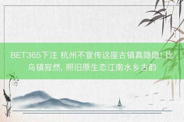 BET365下注 杭州不宣传这座古镇真隐隐! 比乌镇寂然， 照旧原生态江南水乡古韵